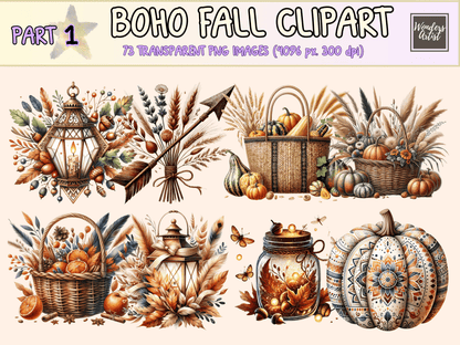 Boho Fall Clipart All Bundles Clipart Line Art - WondersArtist