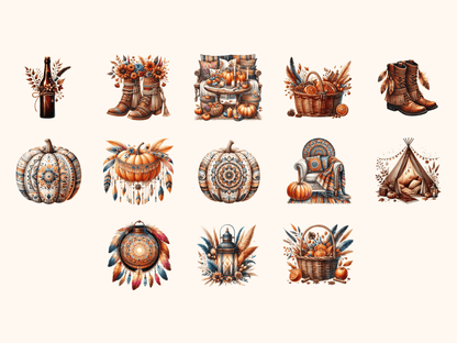 Boho Fall Clipart All Bundles Clipart Line Art - WondersArtist