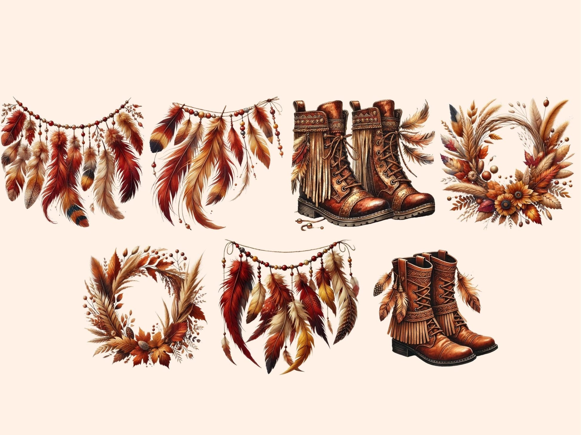 Boho Fall Clipart - High - Quality Instant Digital Download for Creative Projects