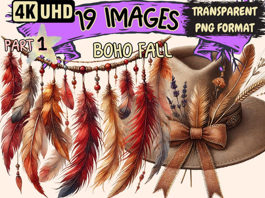 Boho Fall Clipart - High - Quality Instant Digital Download for Creative Projects