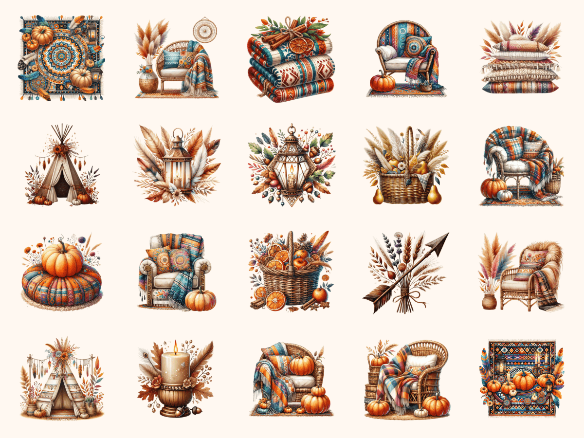 Boho Fall Clipart All Bundles Clipart Line Art - WondersArtist