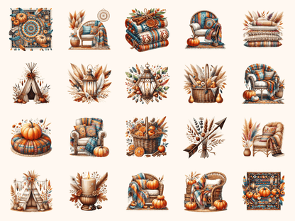 Boho Fall Clipart All Bundles Clipart Line Art - WondersArtist