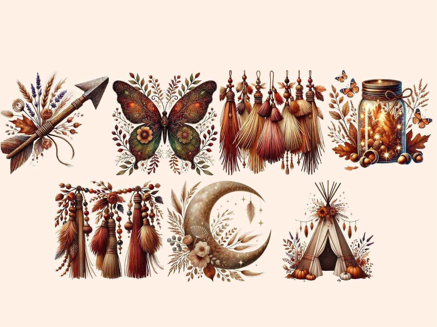 Boho Fall (P2) Clipart - High - Quality Instant Digital Download for Creative Projects