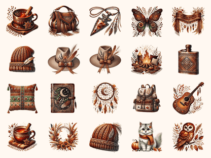 Boho Fall P2 Clipart All Bundles Clipart Line Art - WondersArtist