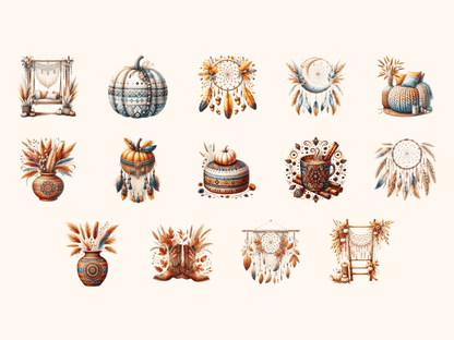 Boho Fall P3 Clipart All Bundles Clipart Line Art - WondersArtist
