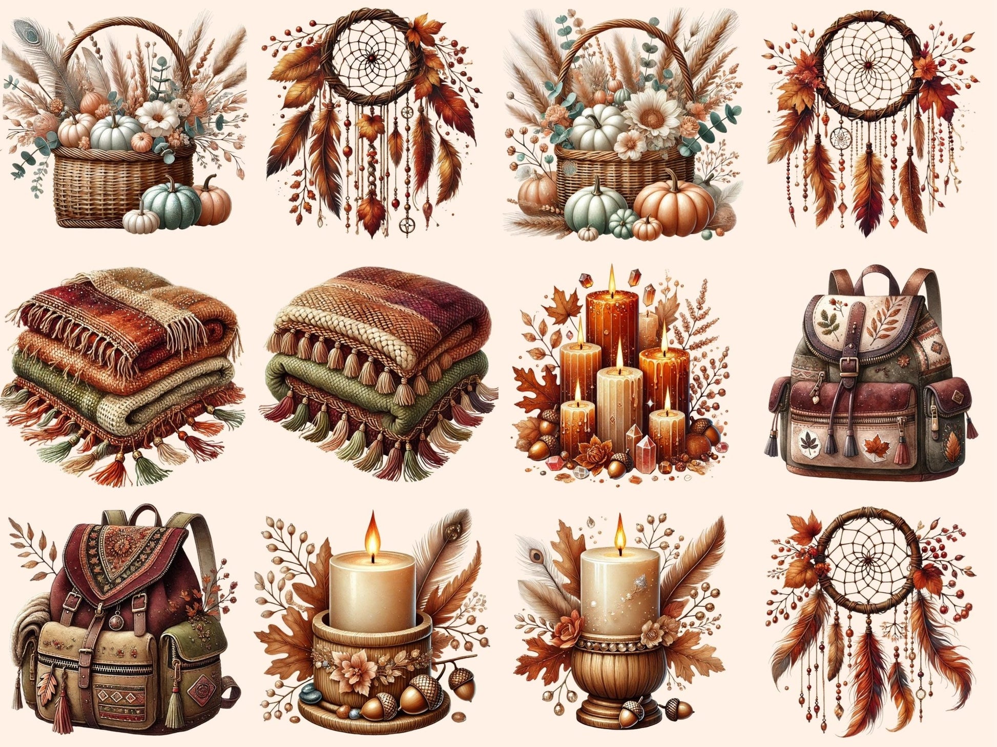 Boho Fall (P4) Clipart - High - Quality Instant Digital Download for Creative Projects