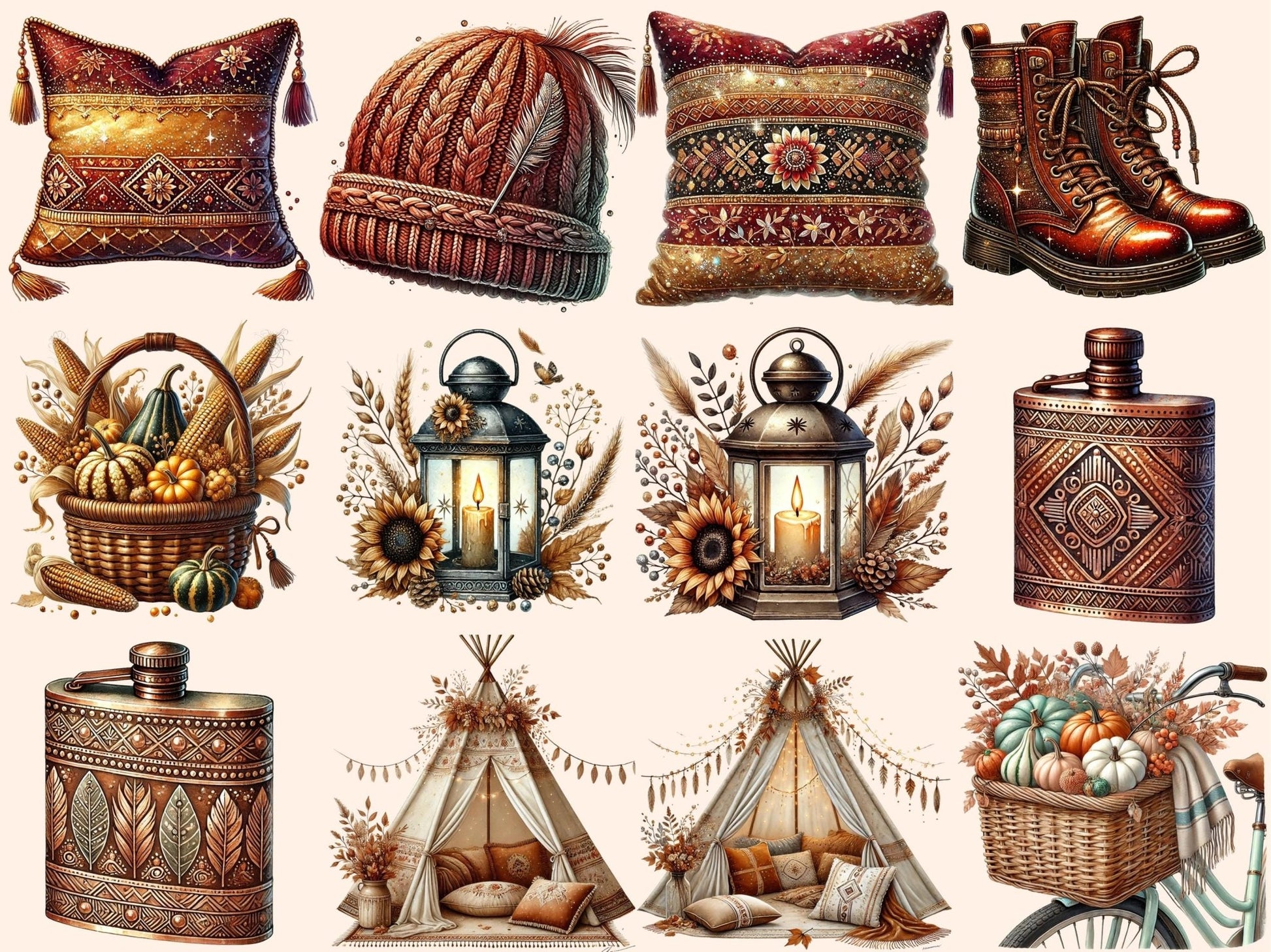 Boho Fall (P6) Clipart - High - Quality Instant Digital Download for Creative Projects