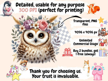 Boho Floral Owls Clipart Bohemian Owl Art - Wonders Artist