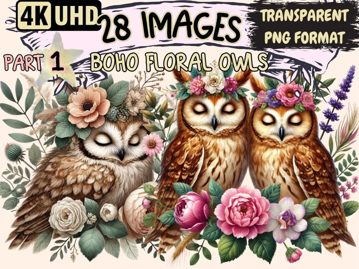 Boho Floral Owls Clipart Bohemian Owl Art - Wonders Artist