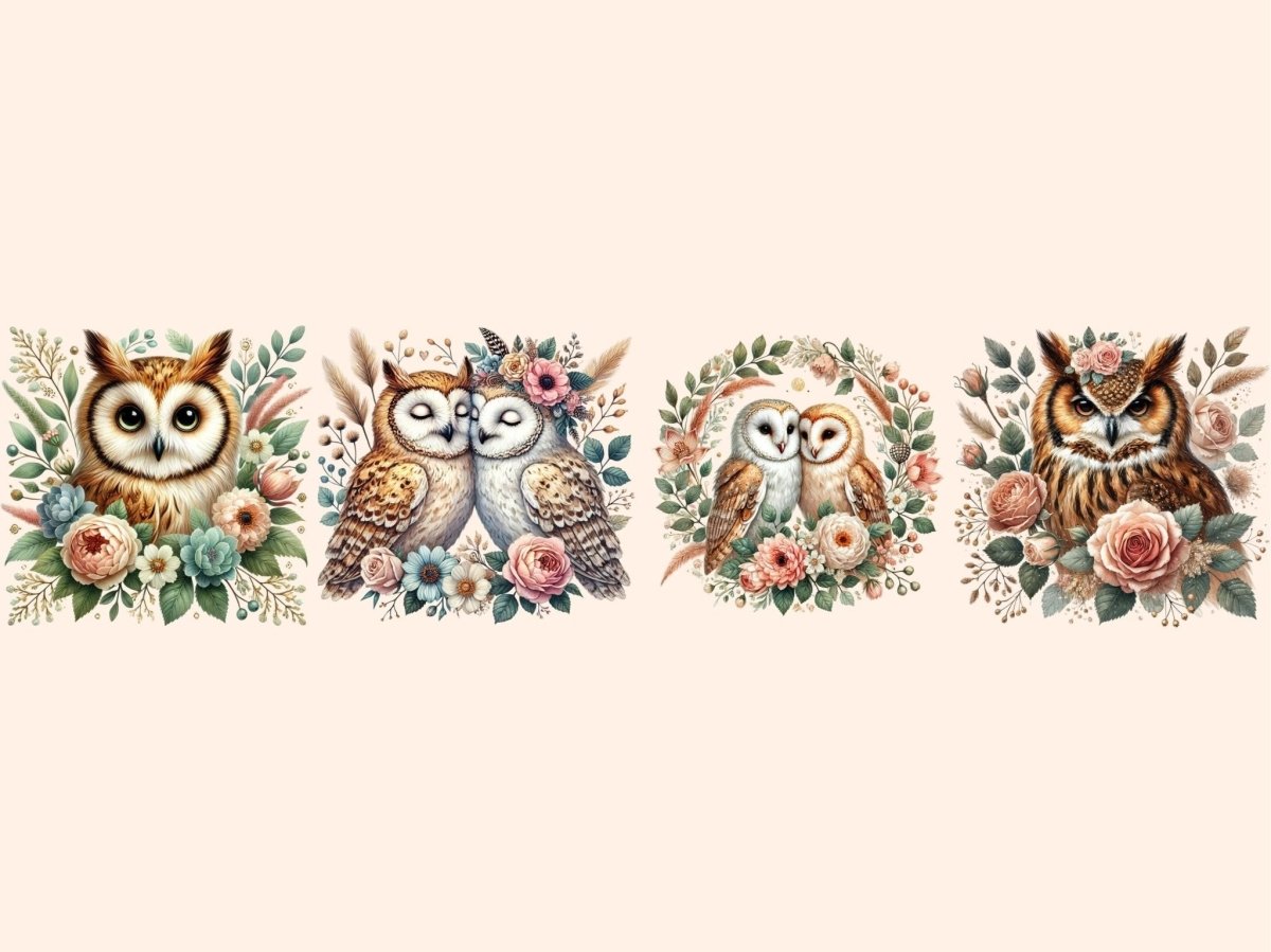 Boho Floral Owls Clipart Bohemian Owl Art - Wonders Artist