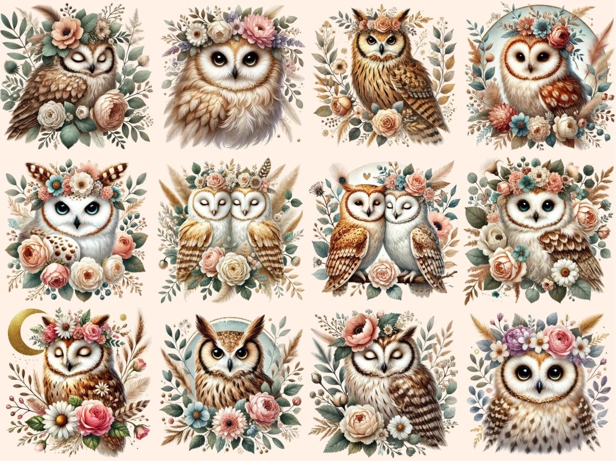 Boho Floral Owls Clipart Bohemian Owl Art - Wonders Artist