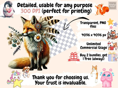 Boho Foxes Clipart autumn fox art - Wonders Artist