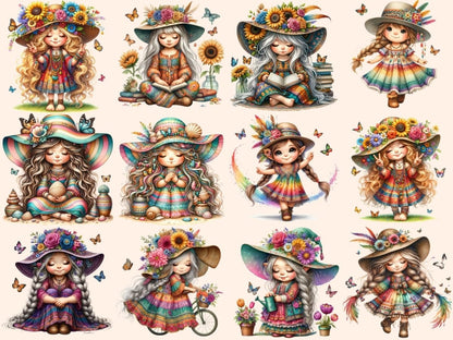 Boho Girl Gnomes Clipart Boho clip art - Wonders Artist