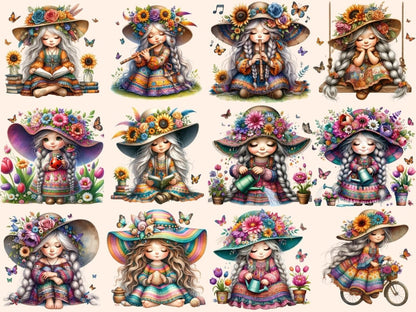 Boho Girl Gnomes Clipart Boho clip art - Wonders Artist