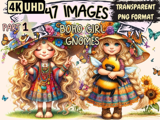 Boho Girl Gnomes Clipart Boho clip art - Wonders Artist