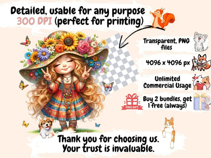 Boho Girl Gnomes Clipart Boho clip art - Wonders Artist