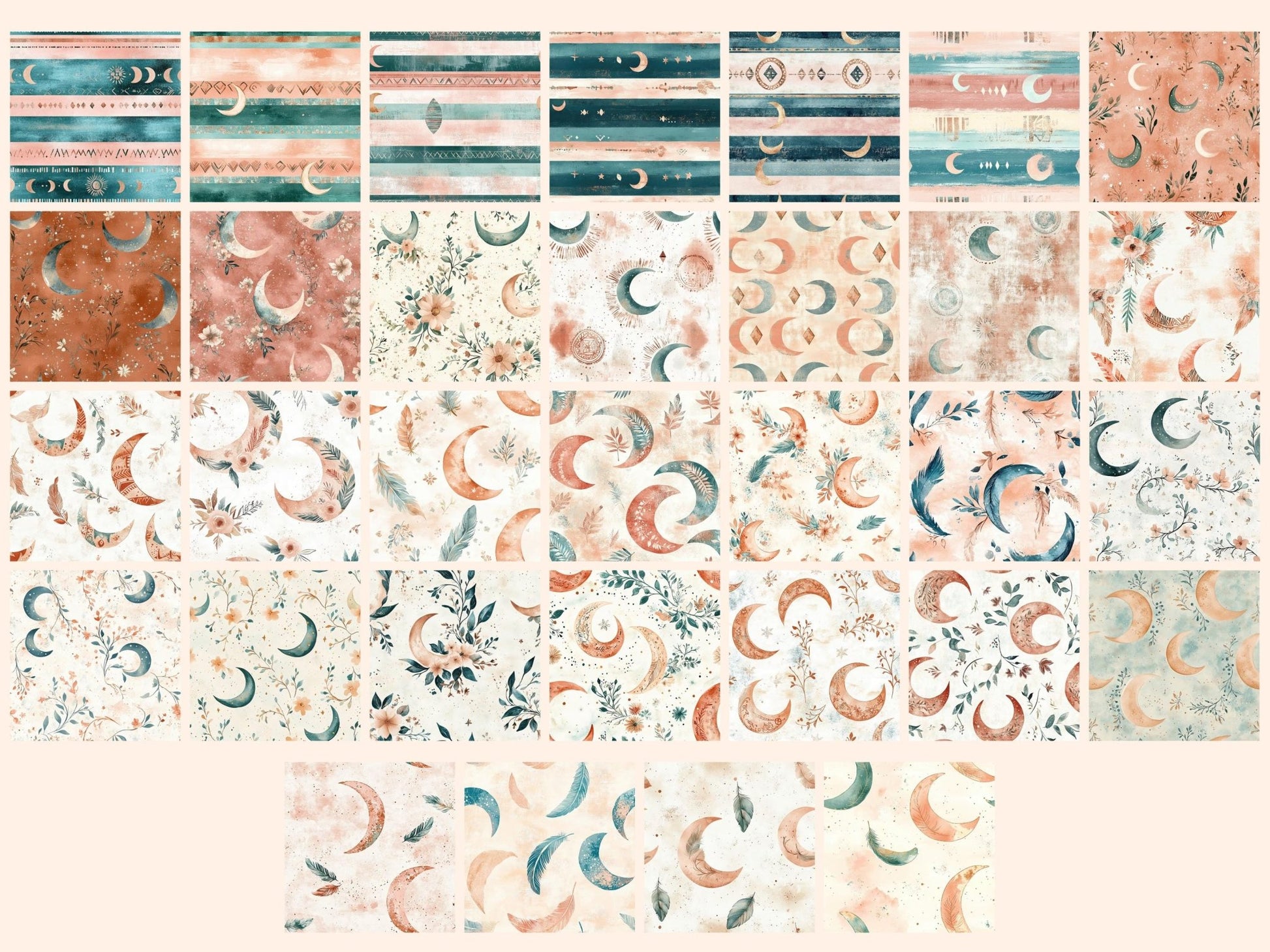 Boho Moon Seamless Digital Paper - High - Quality Instant Digital Download for Creative Projects