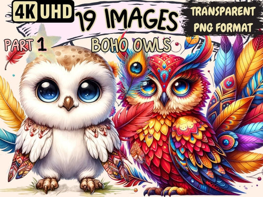 Boho Owls Clipart Boho clip art - Wonders Artist