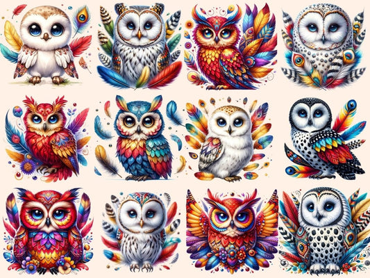 Klipart Boho Owls