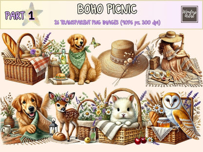 Boho Picnic Clipart boho aesthetic png - Wonders Artist