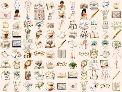 Boho Planner Watercolor Clipart Boho Decor PNG - Wonders Artist