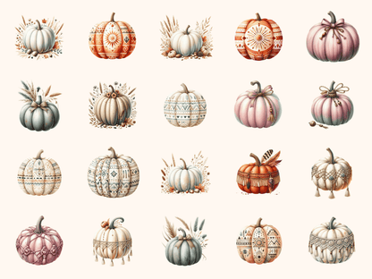 Boho Pumpkins Clipart All Bundles Clipart Line Art - WondersArtist