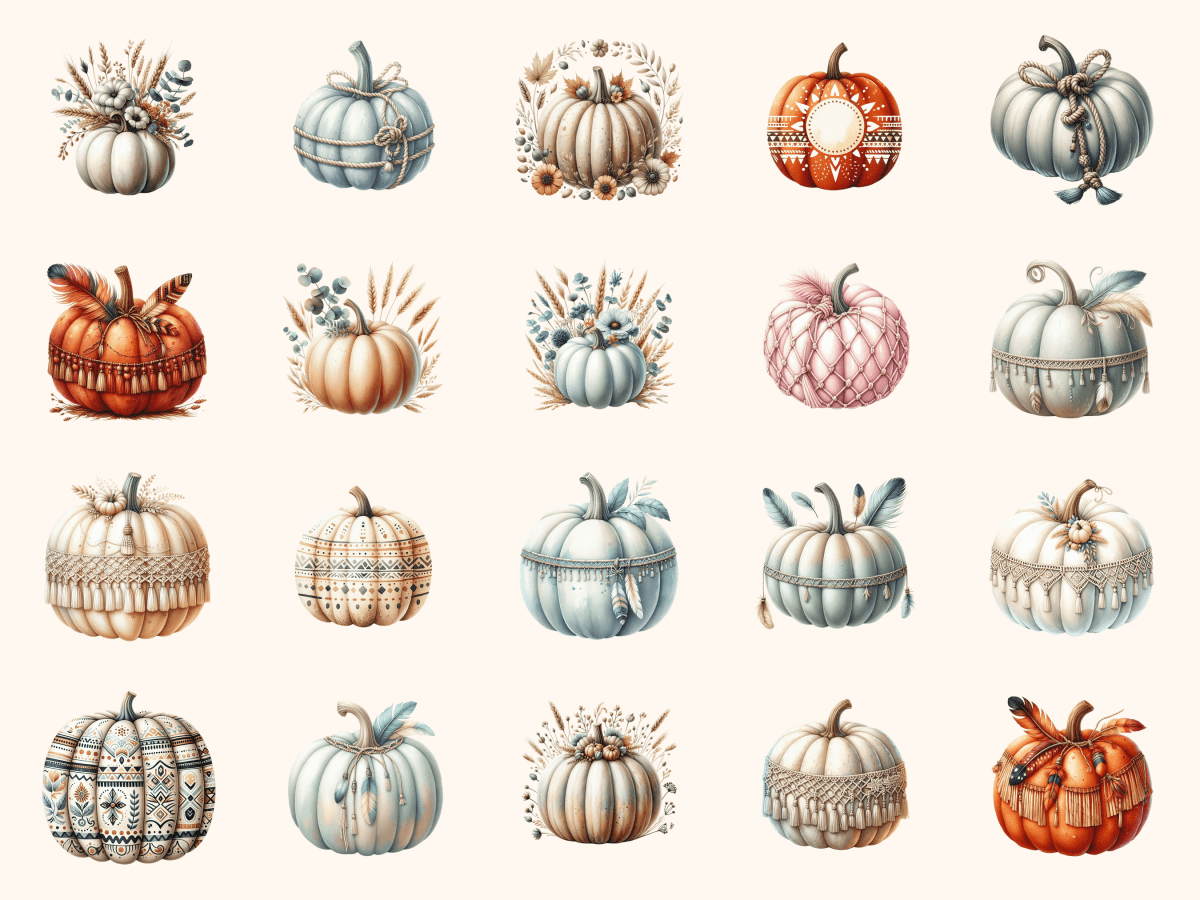 Boho Pumpkins Clipart All Bundles Clipart Line Art - WondersArtist
