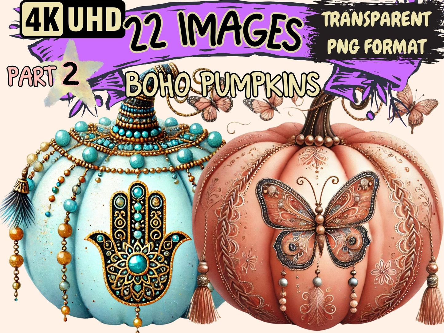 Boho Pumpkins (P2) Clipart - High - Quality Instant Digital Download for Creative Projects