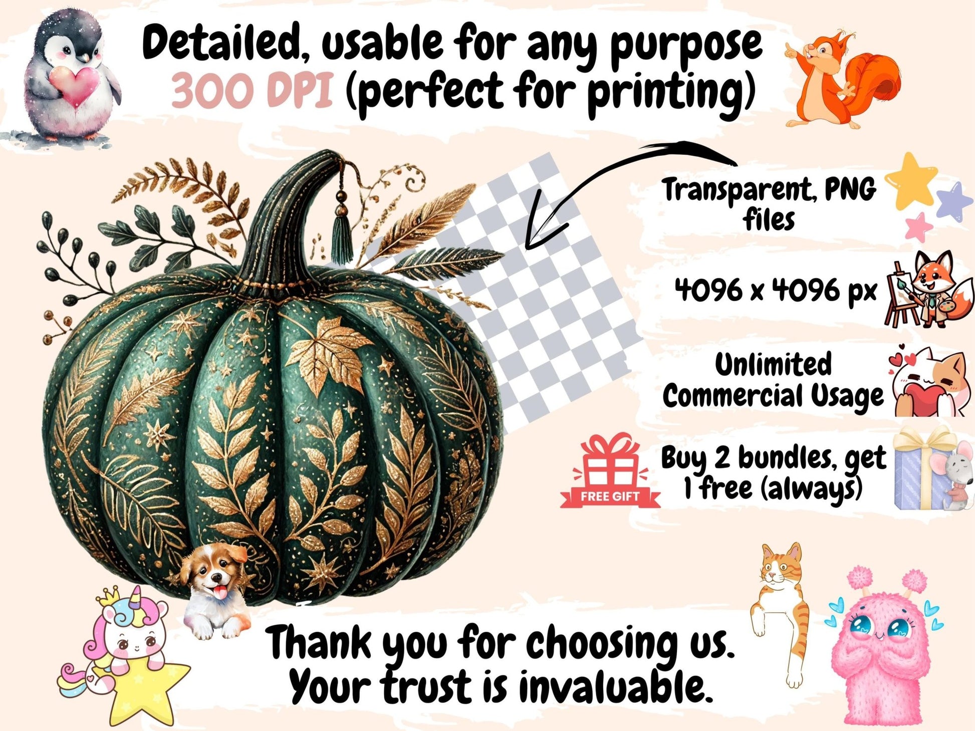 Boho Pumpkins (P2) Clipart - High - Quality Instant Digital Download for Creative Projects