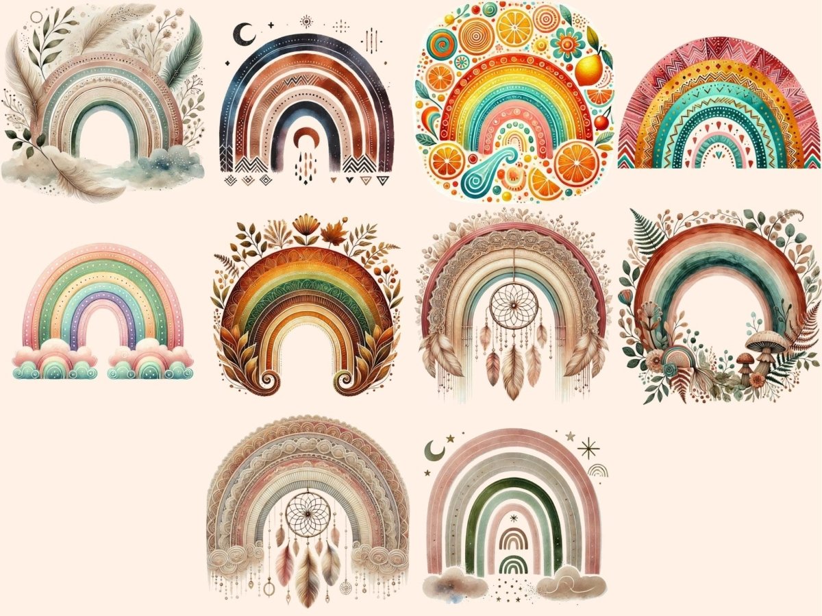 Boho Rainbows Clipart Artistic Rainbow PNG - Wonders Artist