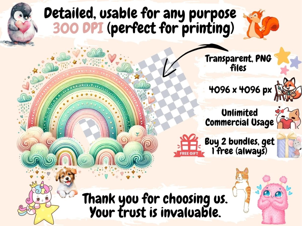 Boho Rainbows Clipart Artistic Rainbow PNG - Wonders Artist