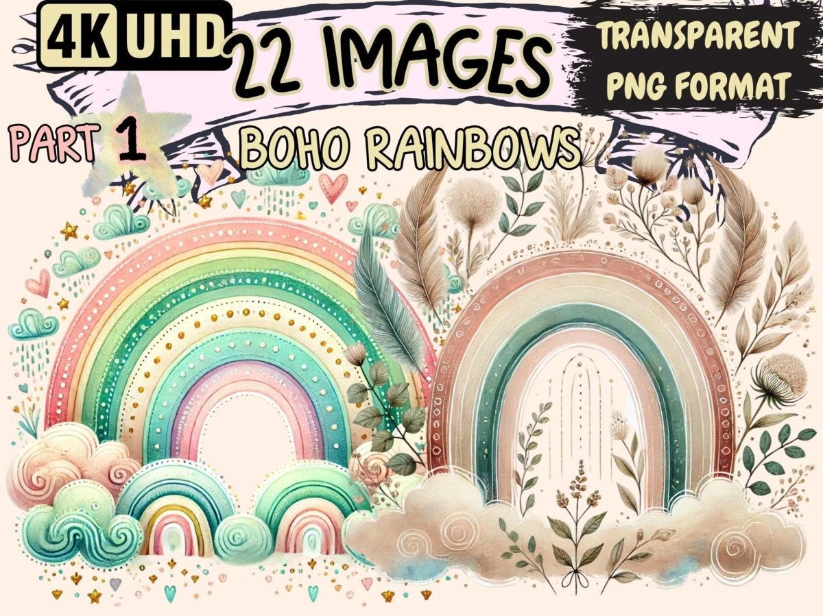 Boho Rainbows Clipart Artistic Rainbow PNG - Wonders Artist