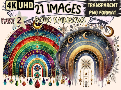 Boho Rainbows (P2) Clipart Artistic Rainbow PNG - Wonders Artist