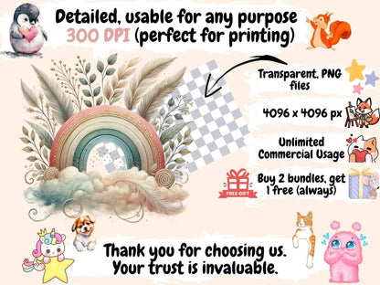 Boho Rainbows (P2) Clipart Artistic Rainbow PNG - Wonders Artist