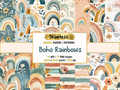 Boho Rainbows Seamless Digital Paper arch pattern - Wonders Artist