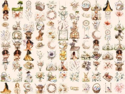 Boho Spring Watercolor Clipart bohemian clipart - Wonders Artist