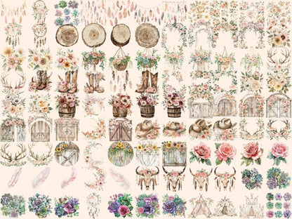 Boho Western Watercolor Clipart Bohemian Clipart - Wonders Artist