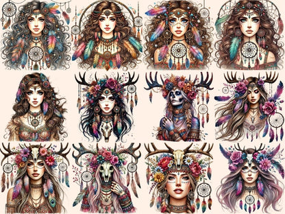 Boho Women Clipart bohemian decor - Wonders Artist