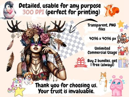 Boho Women Clipart bohemian decor - Wonders Artist