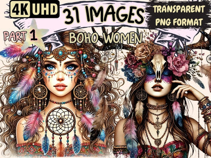 Boho Women Clipart bohemian decor - Wonders Artist