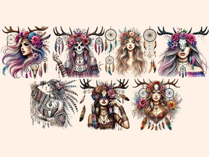 Boho Women Clipart bohemian decor - Wonders Artist