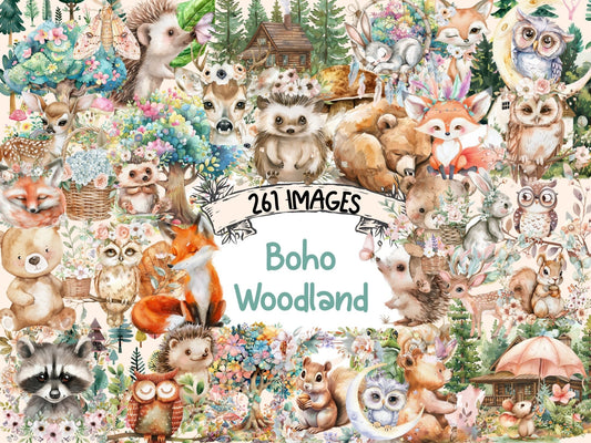 Boho Woodland Watercolor Clipart - High - Quality Instant Digital Download for Creative Projects