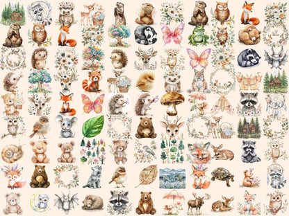 Boho Woodland Watercolor Clipart boho animals clipart - Wonders Artist