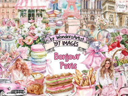 Bonjour Paris Watercolor Clipart Bonjour Paris - Wonders Artist