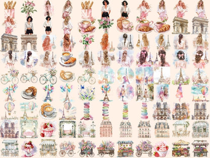 Bonjour Paris Watercolor Clipart - High - Quality Instant Digital Download for Creative Projects