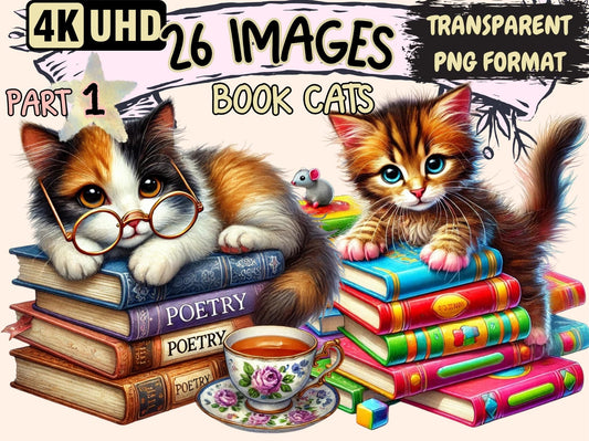 Book Cats Clipart - High - Quality Instant Digital Download for Creative Projects