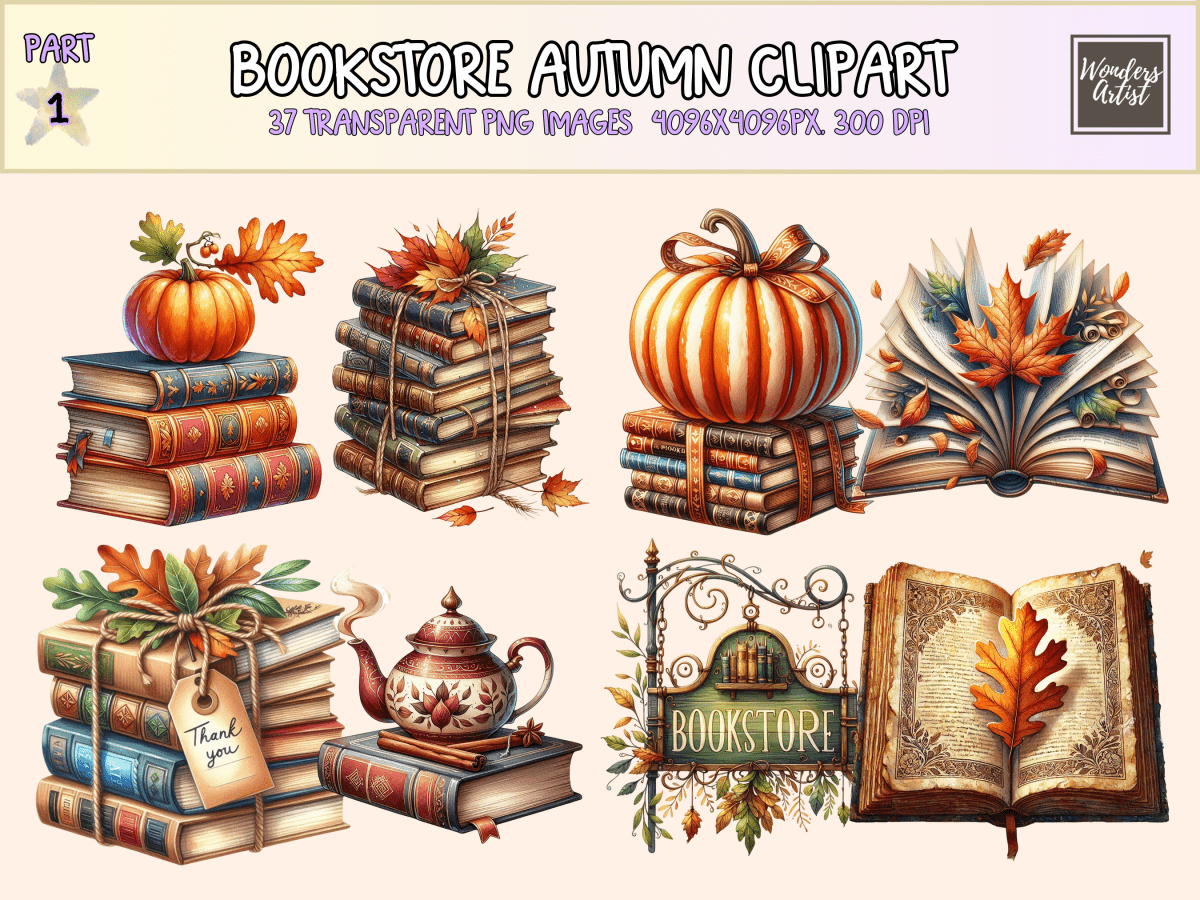 Bookstore Autumn Clipart All Bundles Clipart Line Art - WondersArtist