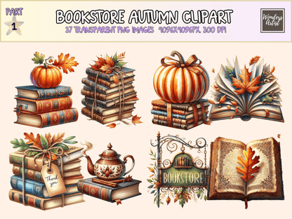 Bookstore Autumn Clipart All Bundles Clipart Line Art - WondersArtist