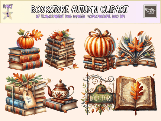 Bookstore Autumn Clipart All Bundles Clipart Line Art - WondersArtist