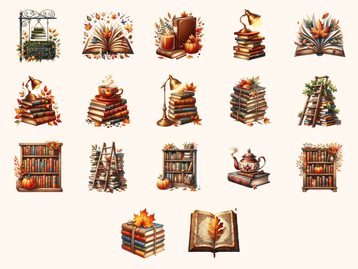 Bookstore Autumn Clipart All Bundles Clipart Line Art - WondersArtist